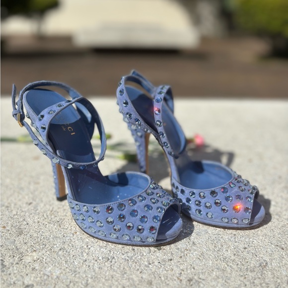 Gucci Swarovski Rhinestone Crystal Stiletto Heels Sandals Sz IT 35 - Picture 4 of 11